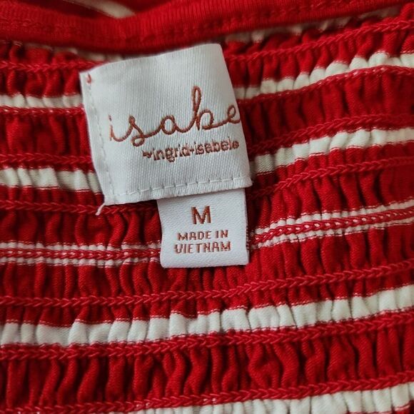 Isabel Maternity Tuni Smocked Tank Top Women Size Medium Red White Stripe - Picture 8 of 9